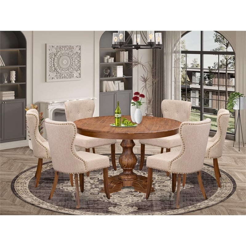 East West Furniture Ferris 7-Piece Mid-Century Kitchen Table Set in Walnut