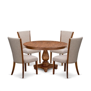 East West Furniture Ferris 5 Piece Round Dinette Set in Walnut Finish