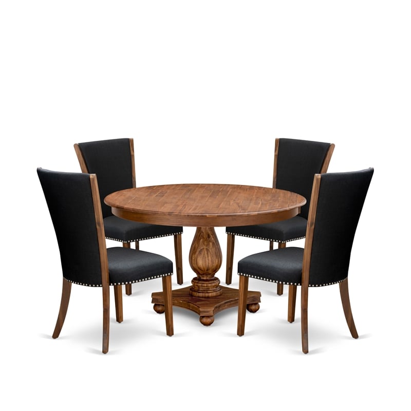 East West Furniture Ferris 5 Piece Round Kitchen Table Set in Walnut Finish