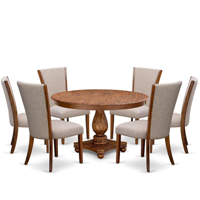 East West Furniture Ferris 7 Piece Round Dining Set in Walnut Finish