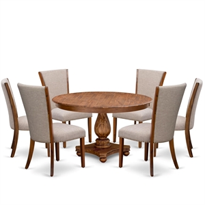 East West Furniture Ferris 7 Piece Round Dining Set in Walnut Finish