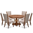 East West Furniture Ferris 7 Piece Round Dining Set in Walnut Finish