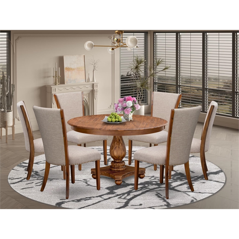 East West Furniture Ferris 7 Piece Round Dining Set in Walnut Finish