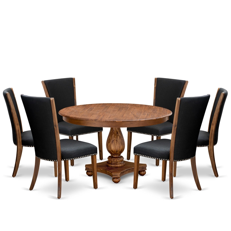 East West Furniture Ferris 7 Piece Round Dining Set in Walnut Finish