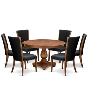 East West Furniture Ferris 7 Piece Round Dining Set in Walnut Finish