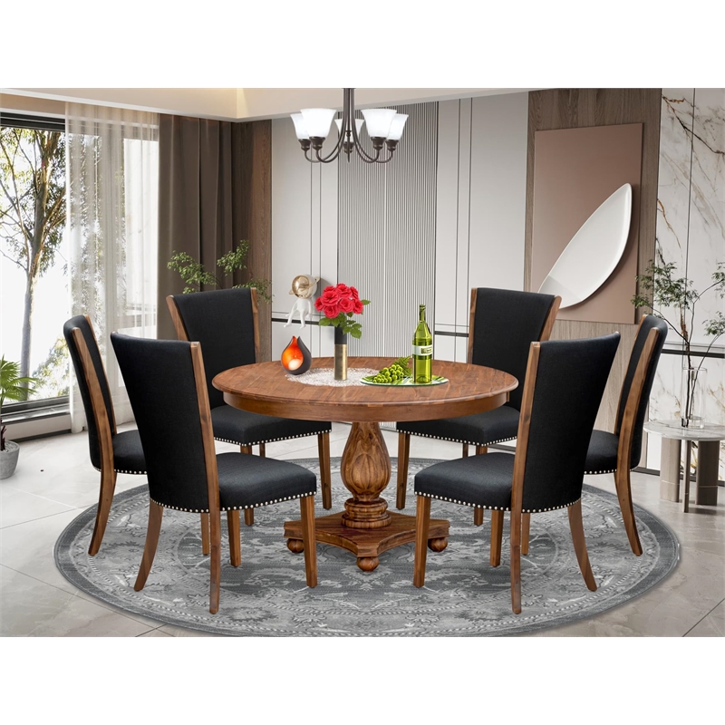 East West Furniture Ferris 7 Piece Round Dining Set in Walnut Finish