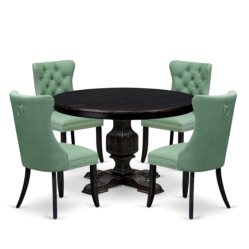 East West Furniture Ferris 5 Piece Round Kitchen Table Set in Black Finish