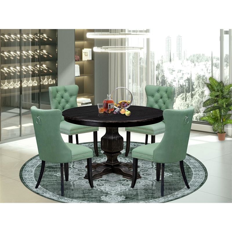 East West Furniture Ferris 5 Piece Round Kitchen Table Set in Black Finish