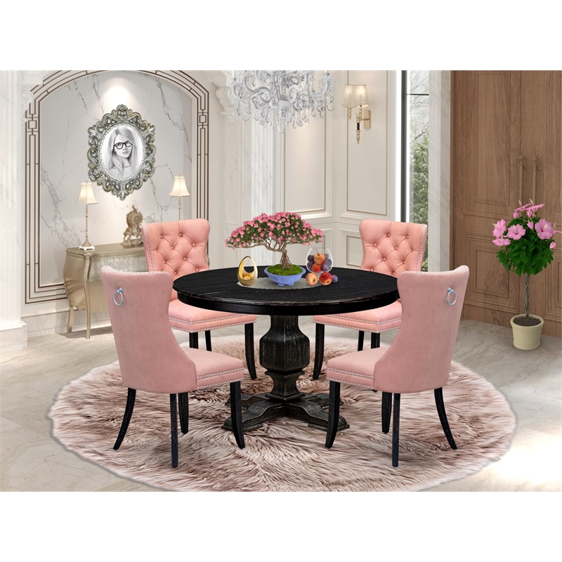 East West Furniture Ferris 5 Piece Round Dining Table Set in Black Finish