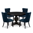 East West Furniture Ferris 5 Piece Round Kitchen Table Set in Black Finish