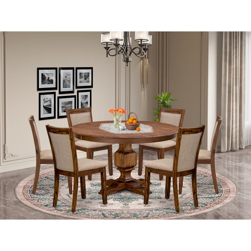 East West Furniture Ferris 7-Piece Mid-Century Kitchen Table Set in Walnut