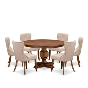 East West Furniture Ferris 7-Piece Dining Table Set in Walnut Finish