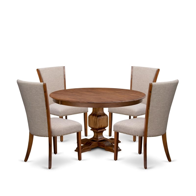 East West Furniture Ferris 5 Piece Round Dining Table Set in Walnut Finish