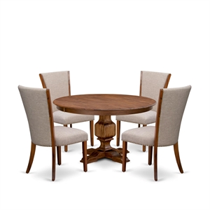 East West Furniture Ferris 5 Piece Round Dining Table Set in Walnut Finish