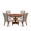 East West Furniture Ferris 5 Piece Round Dining Table Set in Walnut Finish
