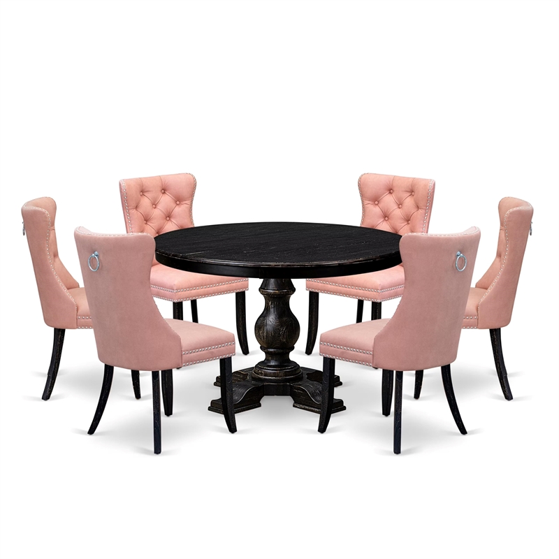 East West Furniture Ferris 7 Piece Round Kitchen Table Set in Black Finish