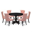 East West Furniture Ferris 7 Piece Round Kitchen Table Set in Black Finish