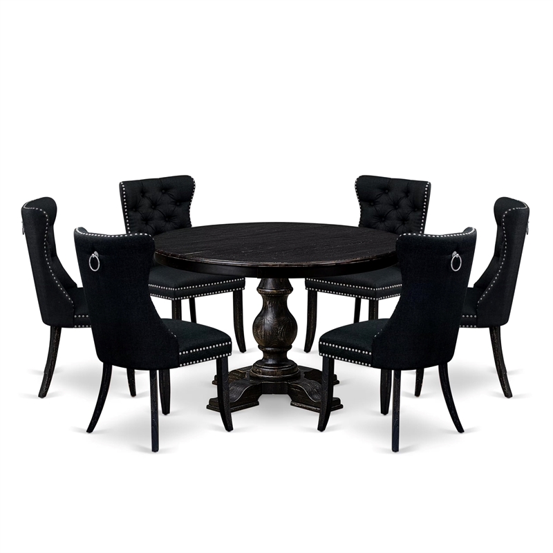 East West Furniture Ferris 7 Piece Round Dining Set in Black Finish