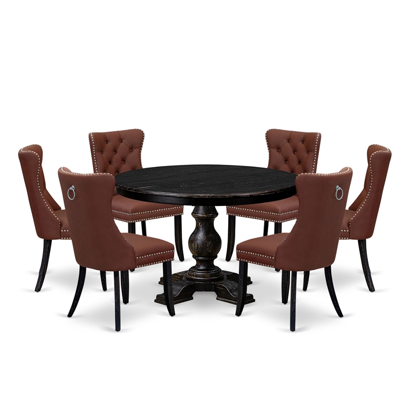 East West Furniture Ferris 7 Piece Round Dining Room Set in Black Finish