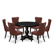 East West Furniture Ferris 7 Piece Round Dining Room Set in Black Finish