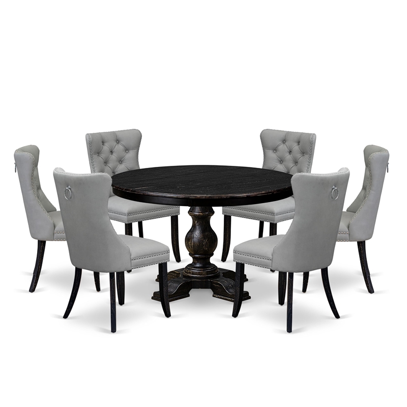 East West Furniture Ferris 7 Piece Round Dining Table Set in Black Finish