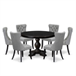 East West Furniture Ferris 7 Piece Round Dining Table Set in Black Finish
