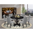 East West Furniture Ferris 7 Piece Round Dining Table Set in Black Finish