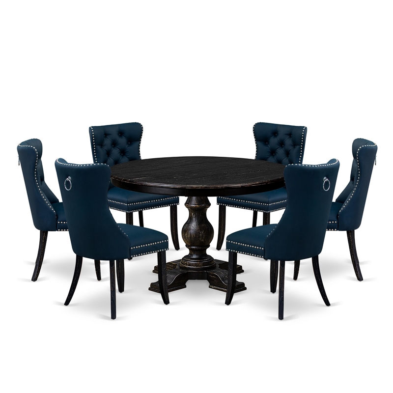 East West Furniture Ferris 7 Piece Round Dining Table Set in Black Finish