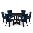 East West Furniture Ferris 7 Piece Round Dining Table Set in Black Finish