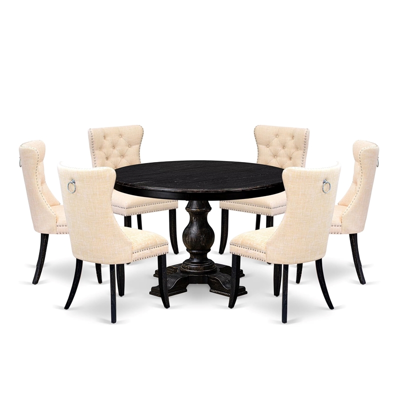East West Furniture Ferris 7-Piece Dining Table Set in Black Finish
