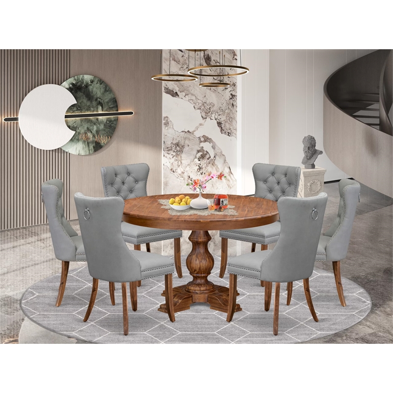 East West Furniture Ferris 7-Piece Kitchen Table Set in Walnut Finish