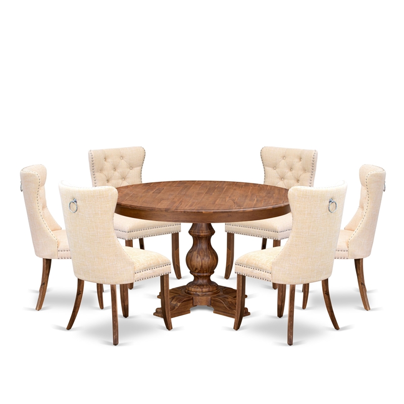 East West Furniture Ferris 7-Piece Kitchen Table Set in Walnut Finish