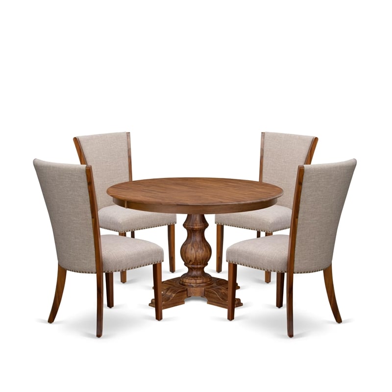 East West Furniture Ferris 5 Piece Round Kitchen Table Set in Walnut Finish