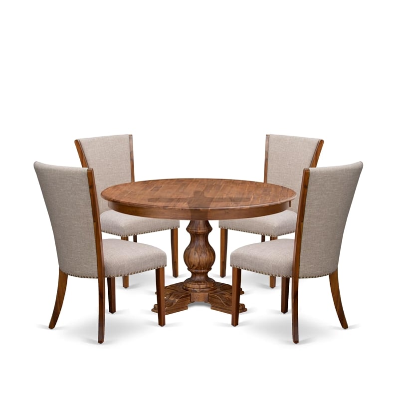 East West Furniture Ferris 5 Piece Round Kitchen Set in Walnut Finish