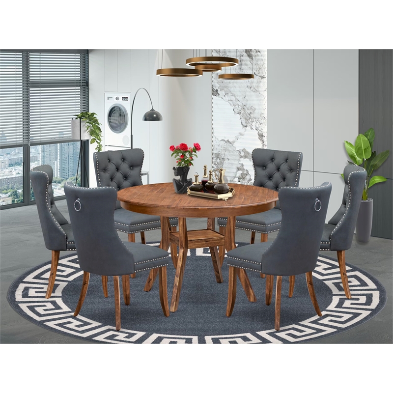 East West Furniture Ferris 7-Piece Mid-Century Dining Table Set in Walnut Finish