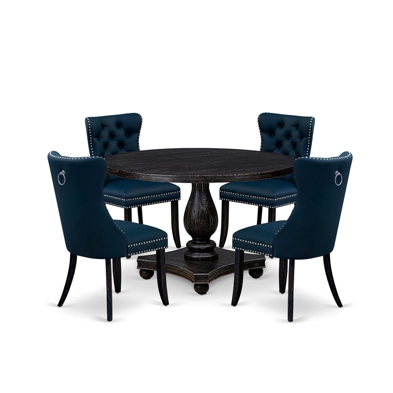 East West Furniture Irving 5 Piece Round Kitchen Set in Black Finish
