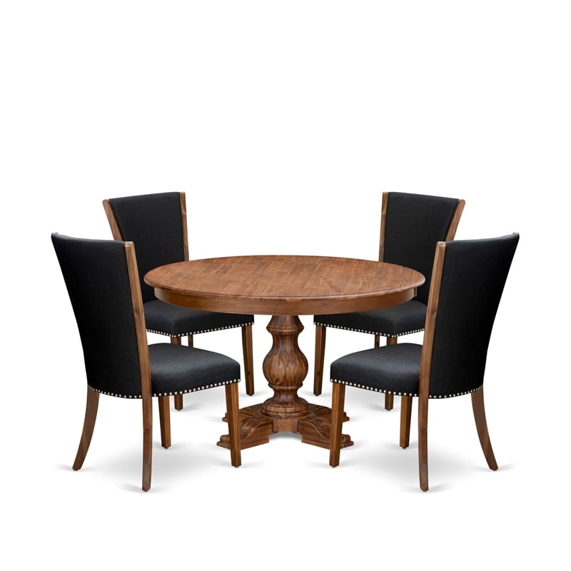 East West Furniture Ferris 5 Piece Round Kitchen Set in Walnut Finish