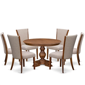 East West Furniture Ferris 7 Piece Round Dinette Set in Walnut Finish