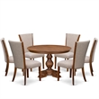 East West Furniture Ferris 7 Piece Round Dinette Set in Walnut Finish