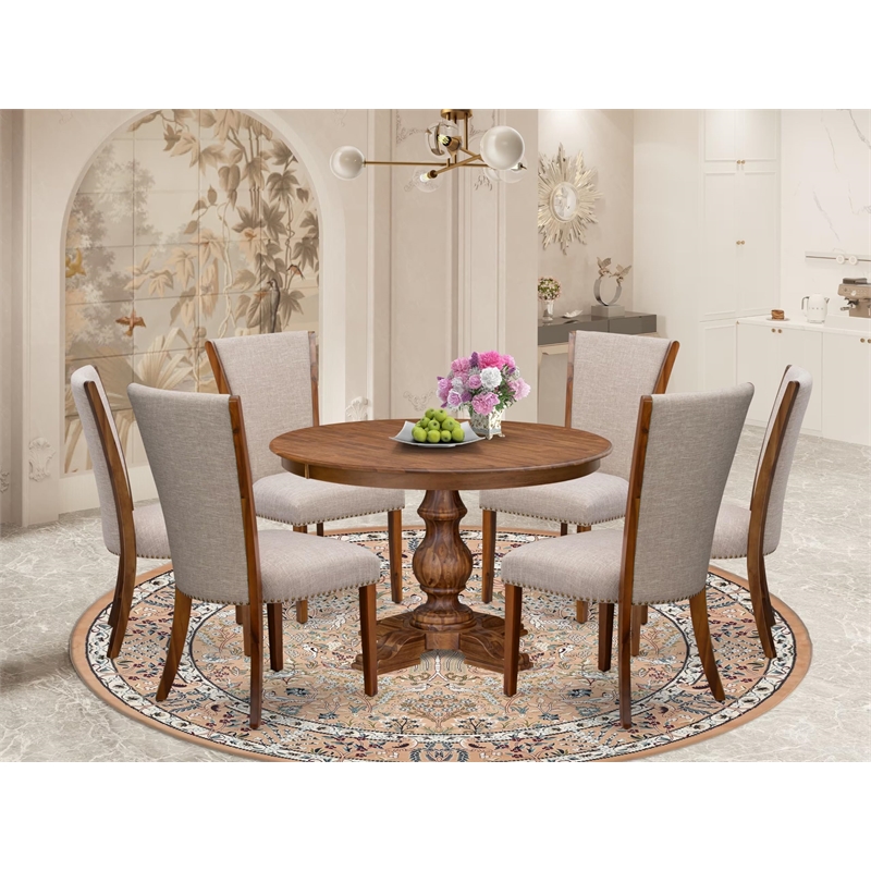 East West Furniture Ferris 7 Piece Round Dinette Set in Walnut Finish
