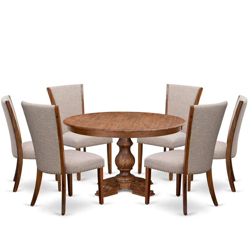 East West Furniture Ferris 7 Piece Round Kitchen Table Set in Walnut Finish
