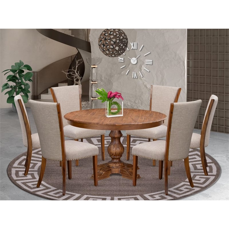 East West Furniture Ferris 7 Piece Round Kitchen Table Set in Walnut Finish
