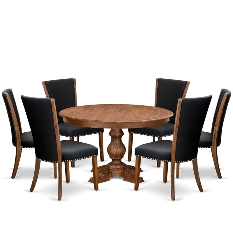 East West Furniture Ferris 7 Piece Round Kitchen Table Set in Walnut Finish