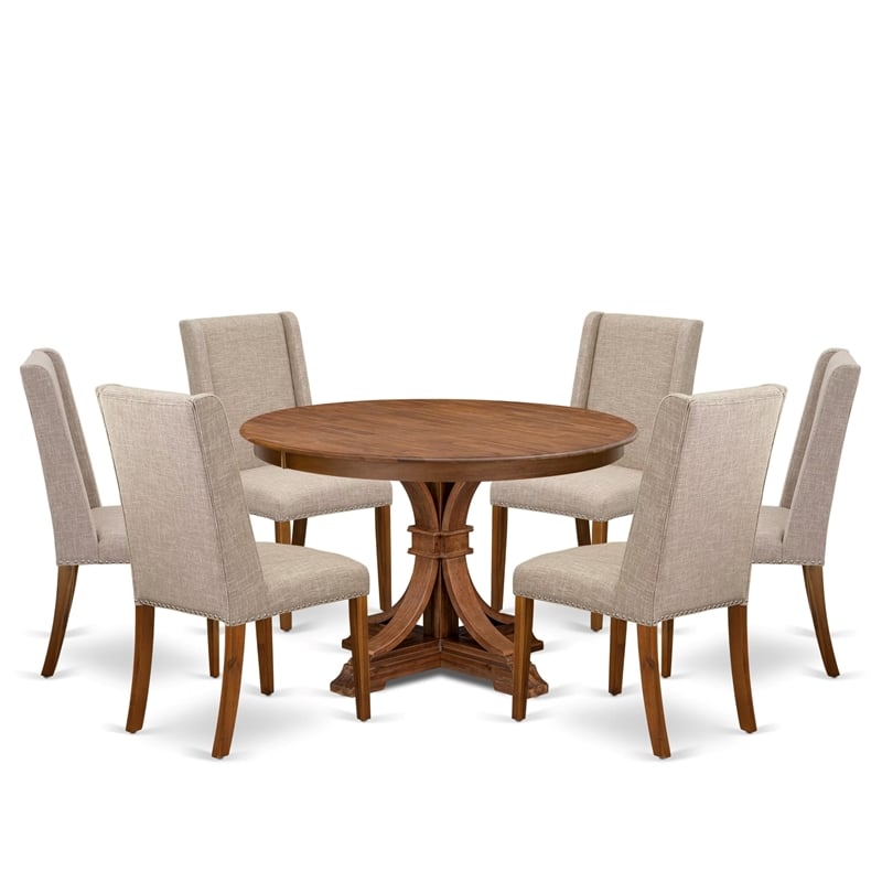 East West Furniture Ferris 7-Piece Dining Table Set in Walnut Finish