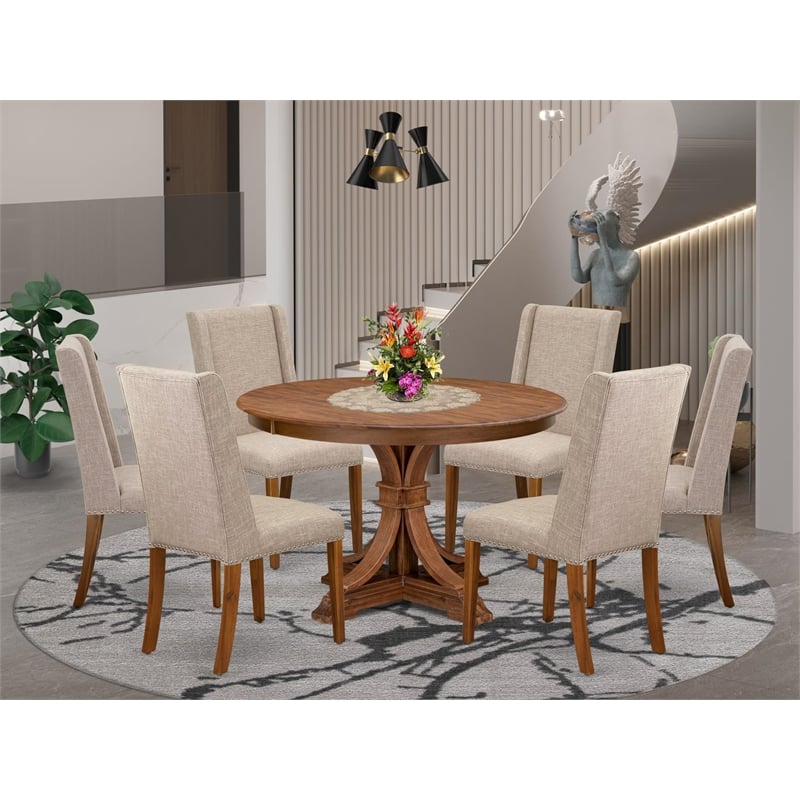 East West Furniture Ferris 7-Piece Dining Table Set in Walnut Finish