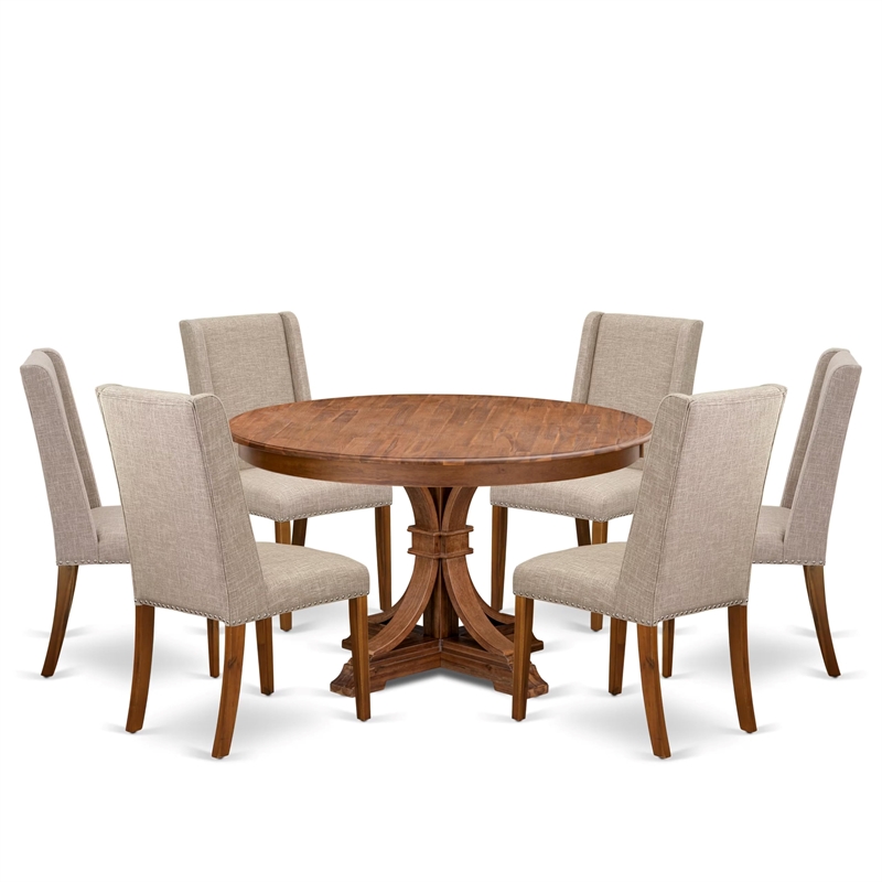 East West Furniture Ferris 7-Piece Modern Dining Table Set in Walnut Finish