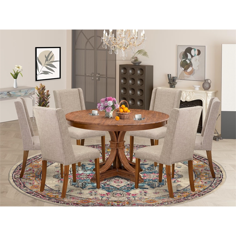 East West Furniture Ferris 7-Piece Modern Dining Table Set in Walnut Finish