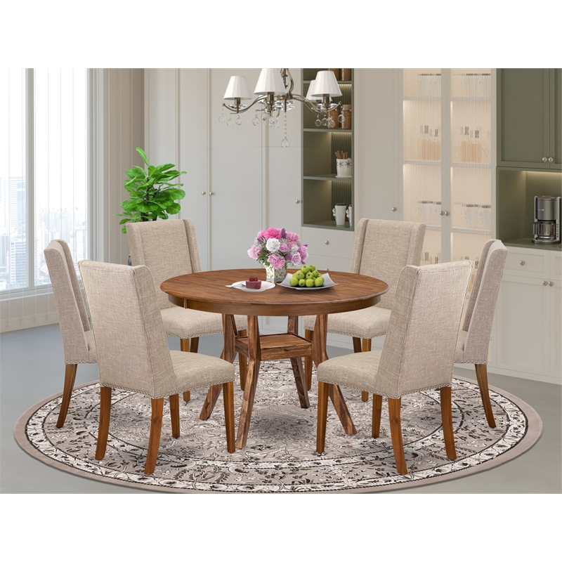 East West Furniture Ferris 7-Piece Dinner Table Set in Walnut Finish