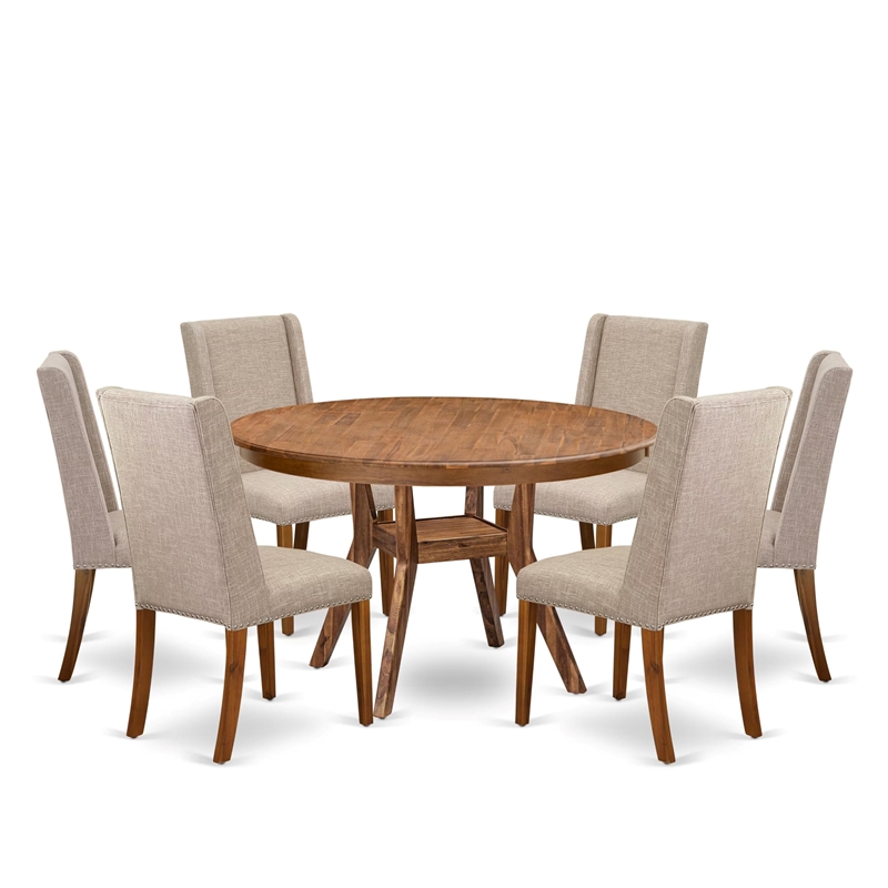 East West Furniture Ferris 7-Piece Dinner Table Set in Walnut Finish