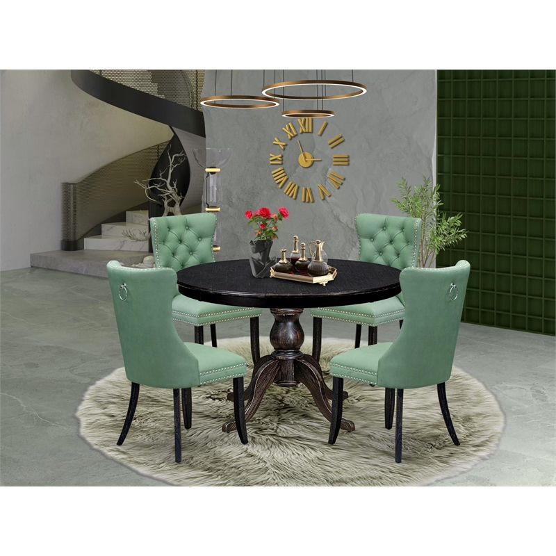 East West Furniture Ferris 5 Piece Round Kitchen Set in Black Finish